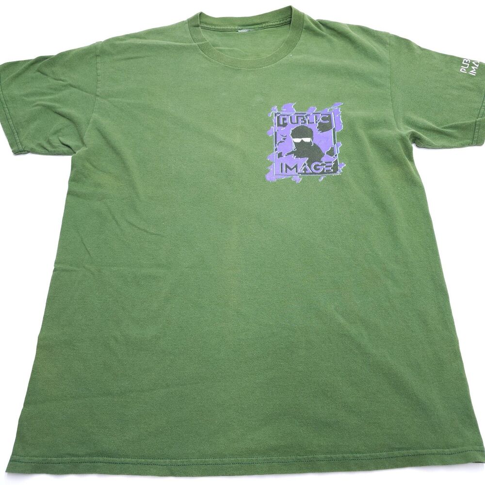 Vintage Public Image T Shirt Mens Medium Skate Surf Double Sided Green Purple
